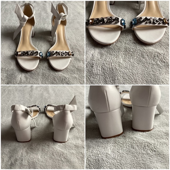 Alexandre Birman Clarita Jeweled Leather Block Heel Wrap Sandals White Bridal - Picture 4 of 17